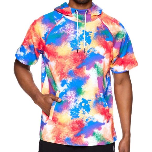 Reebok Multicolored Short Sleeve Pull Over Hoodie Sweatshirt Men Size L Cotton - Picture 1 of 10